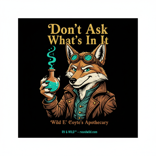 Wild E' Coyte — Don't Ask What's In It — Steampunk Apothecary — Glowing Vial — Y.O.Universal — rvandwild.com